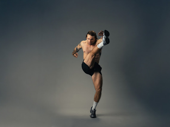 Athletic kick movement in studio