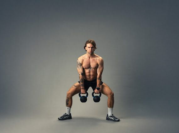 Goblet squat with kettlebells